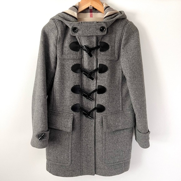 BURBERRY BRIT | Finsdale Gray Wool Duffle Coat with Toggle Closures Size US 2 - Picture 3 of 11